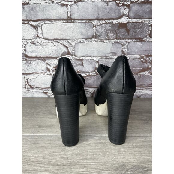 CUPLE Black Leather Platform Mary Jane Strap White Heels Women Sz 36EU/6M US - Picture 6 of 16
